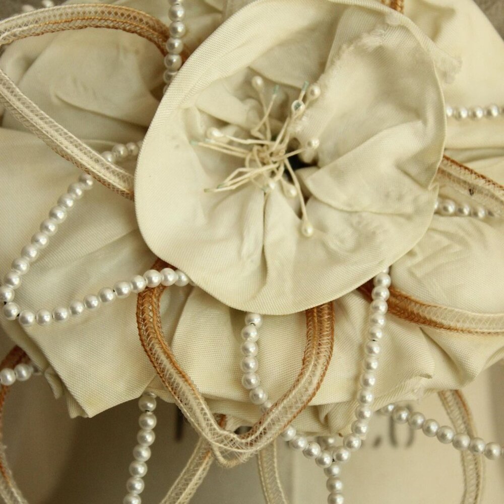 Vintage 1940s 1950s Bridal Veil With Tulle And Pearl Trim, Winter White Blusher - Picture 3 of 10